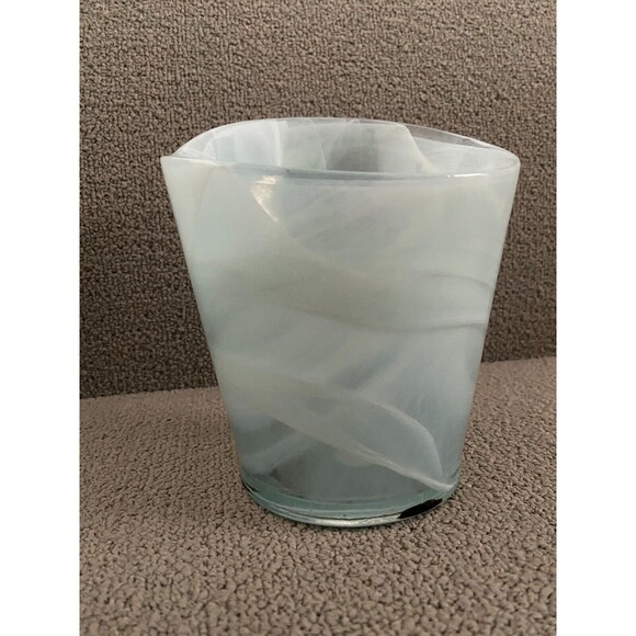 Spain Design Guild ECO Glass Vase Bluish White Swirl Recycled Art Glass - Picture 4 of 8